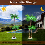 Solar Lighted Palm Trees (Set of 2) - LED Outdoor Tropical Party & Pool Deck Decorations w/ Timer