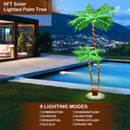 Solar Lighted Palm Trees (Set of 2) - LED Outdoor Tropical Party & Pool Deck Decorations w/ Timer