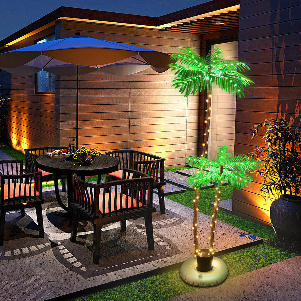 Solar Lighted Palm Trees (Set of 2) - LED Outdoor Tropical Party & Pool Deck Decorations w/ Timer