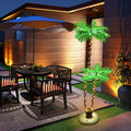 Solar Lighted Palm Trees (Set of 2) - LED Outdoor Tropical Party & Pool Deck Decorations w/ Timer