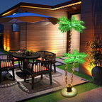Solar Lighted Palm Trees (Set of 2) - LED Outdoor Tropical Party & Pool Deck Decorations w/ Timer
